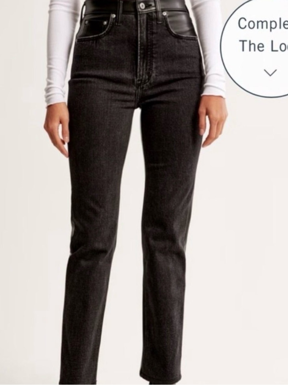 Abercrombie & Fitch High-Rise Black Straight Leg Jeans with Leather
